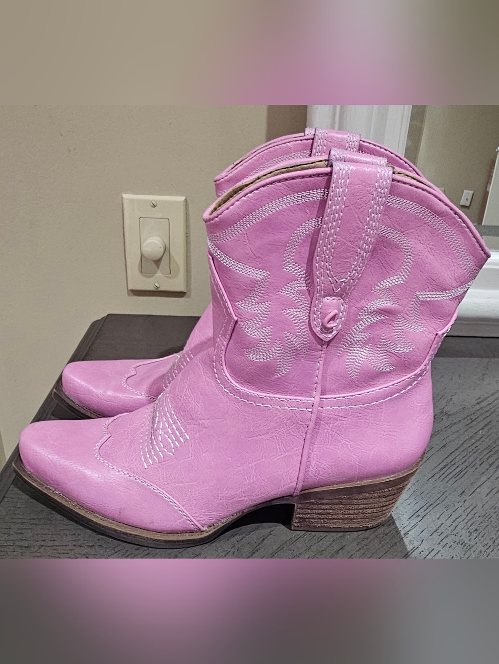 Sam Edelman Pink Western Ankle Boots Women Size 7